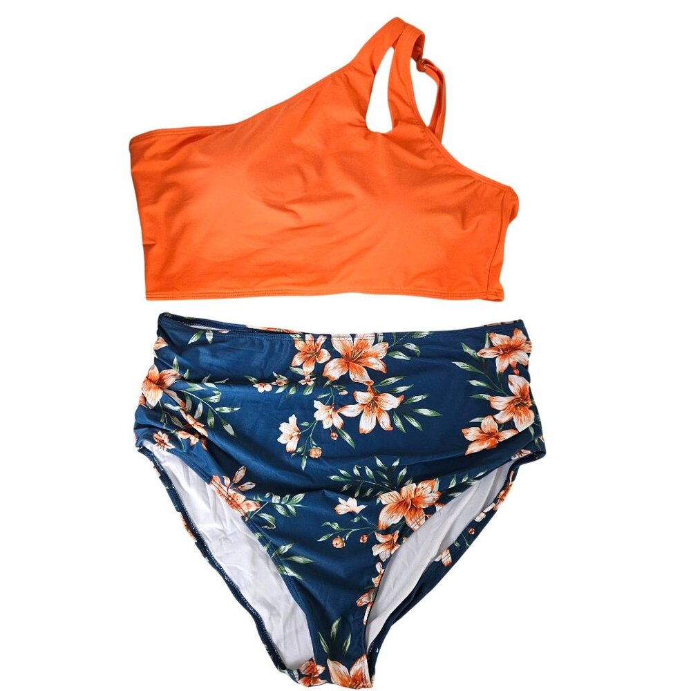 Womens Two-Piece High Waisted Bikini Set Large One Shoulder Beach Vacation Sexy
